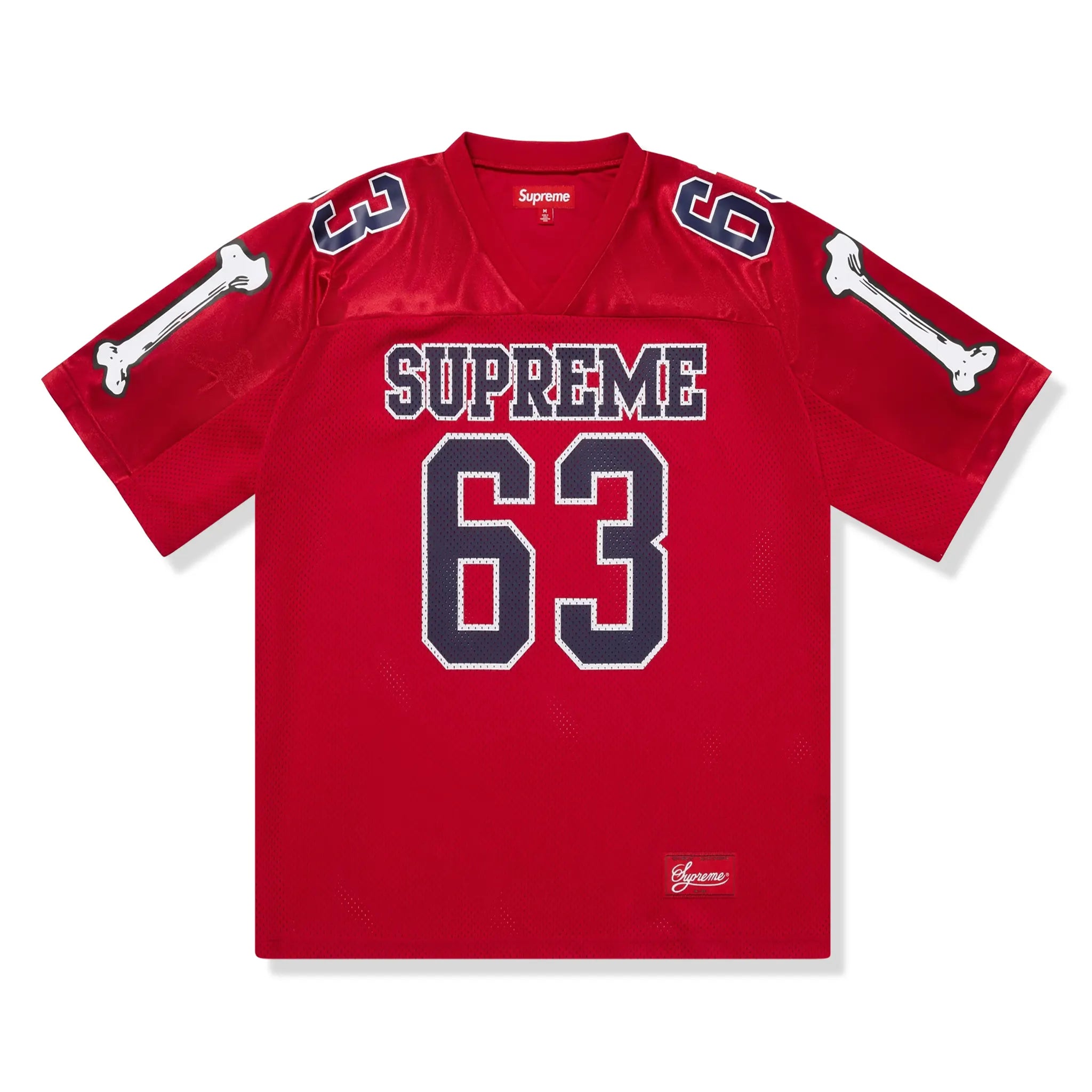 Front View of Supreme Bones Red Football Jersey (FW25) FW25KN15-RED